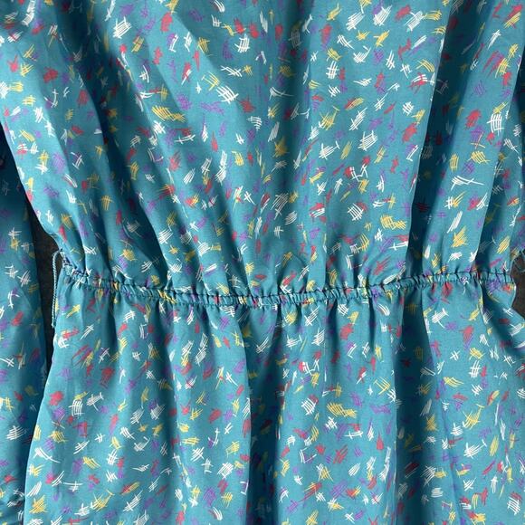 Vintage Neiman Marcus Dress Womens Medium Blue Printed Ruffle Retro USA Made - Picture 13 of 16